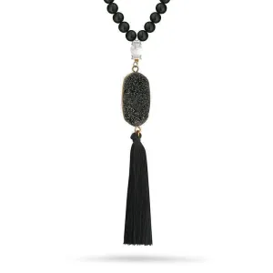 Druzy Natural Stone Pendant Fringed Bohemian Tassel