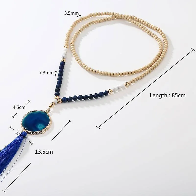 Druzy Natural Stone Pendant Fringed Bohemian Tassel