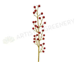 DS0048 Glitter Red Balls Twig 95cm
