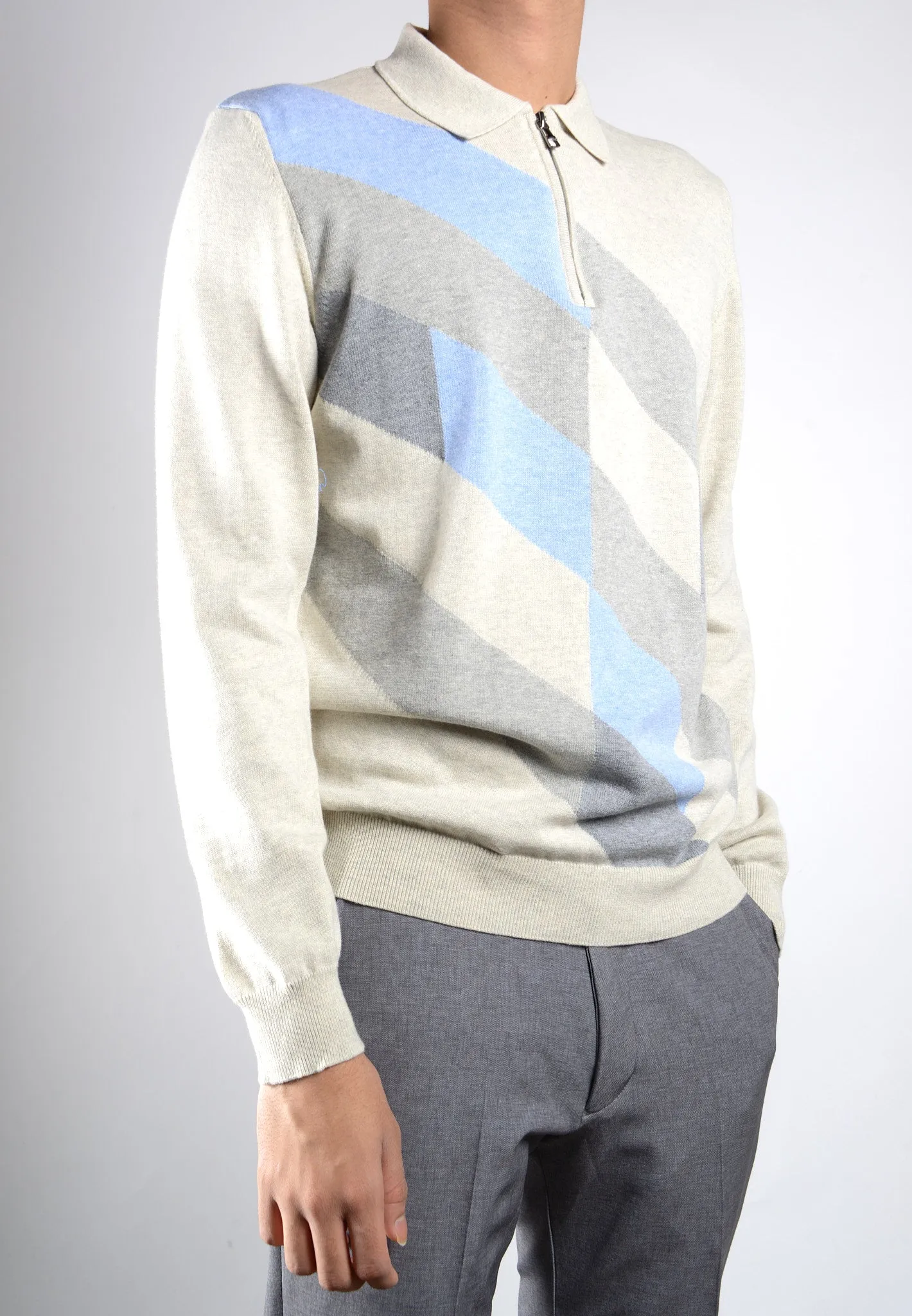 DT 1/4 Zip Diagonal Check Polo Ls