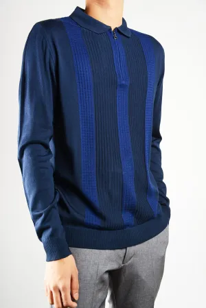 DT 1/4 Zip Lux Vertical Stripe Polo Ls