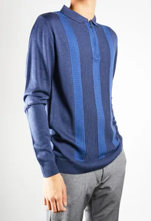 DT 1/4 Zip Lux Vertical Stripe Polo Ls