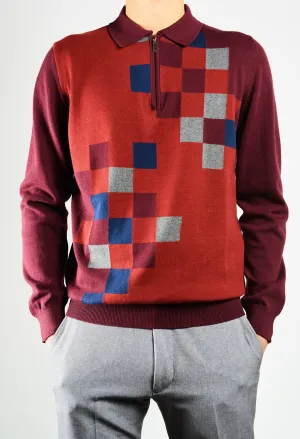 DT 1/4 Zip Two Tone Check Polo Ls