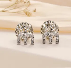 Dual Wearing, Chic Hollow-out ball Design and Rhinestone M letter Earrings