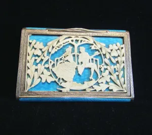 Early 1900s Sterling Silver Guilloche Compact Vanity Case Cigarette Case Victorian Courting Scene