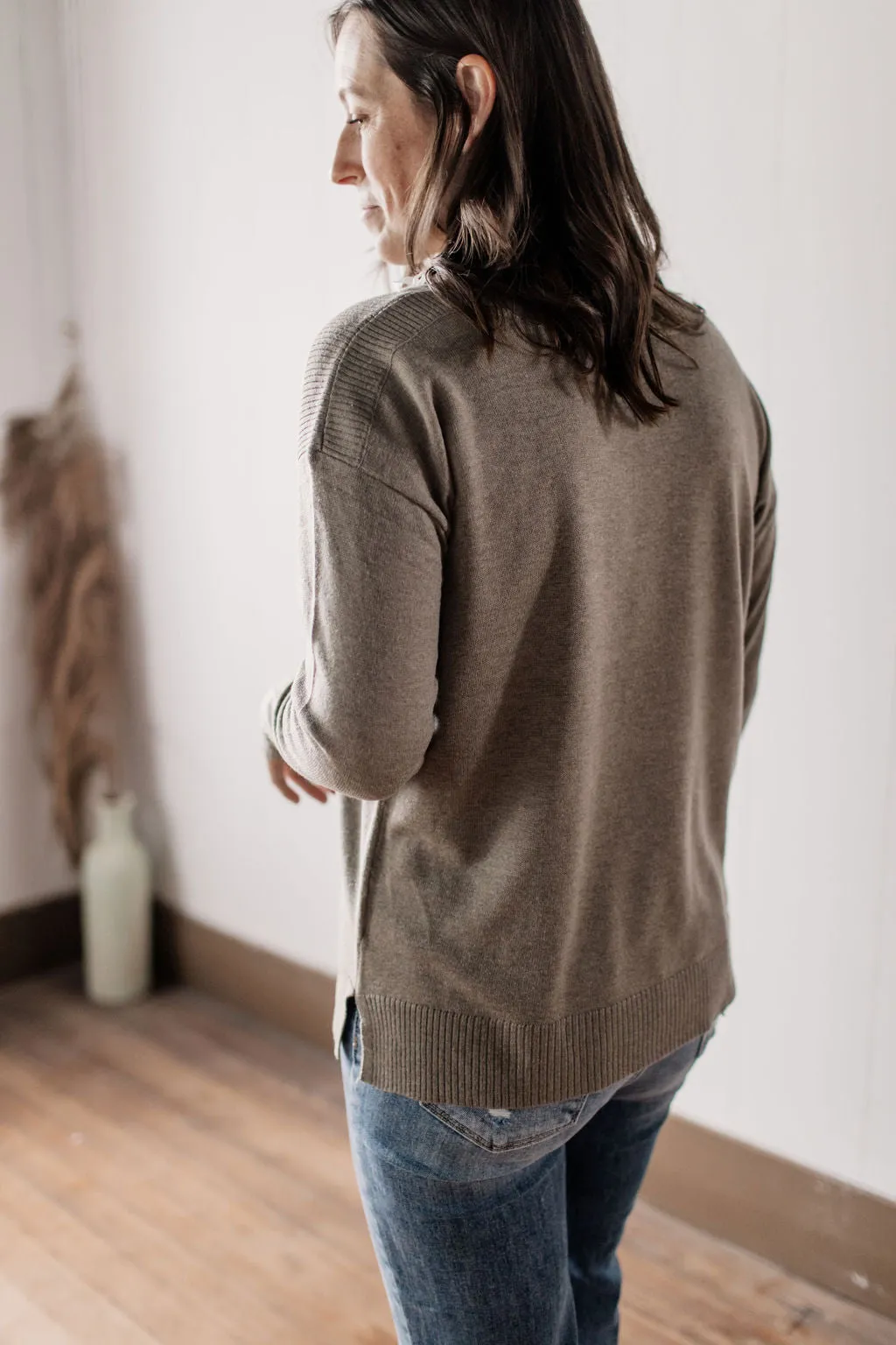 Earthy Embrace Boat Neck Olive Pullover Sweater