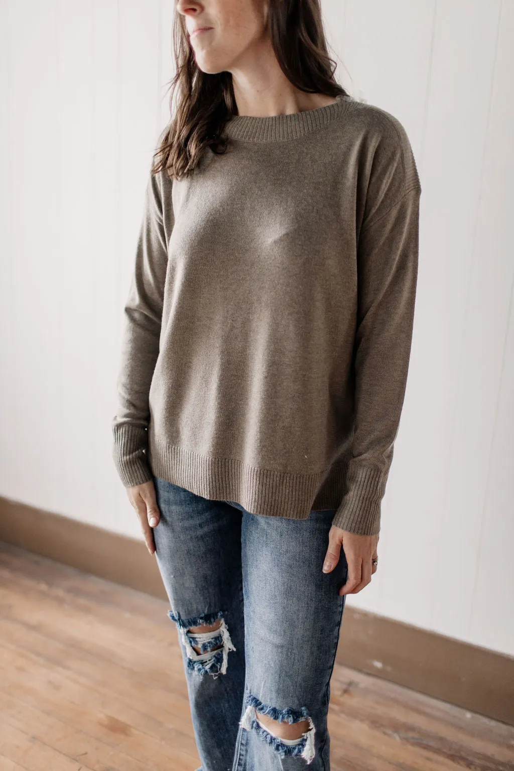Earthy Embrace Boat Neck Olive Pullover Sweater