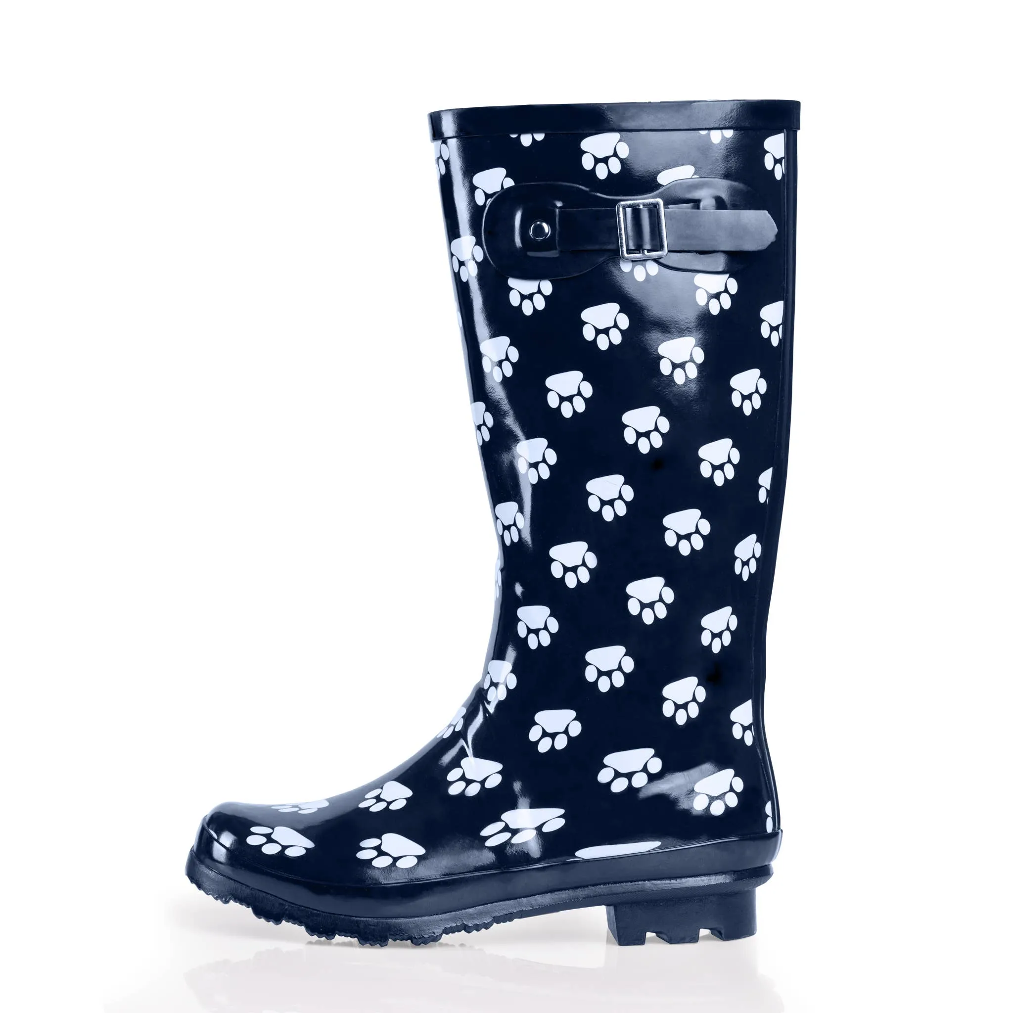 Eastern Off Price - Norty Women Hi Calf 13" Rain Boot 39699 Navy Paw Print