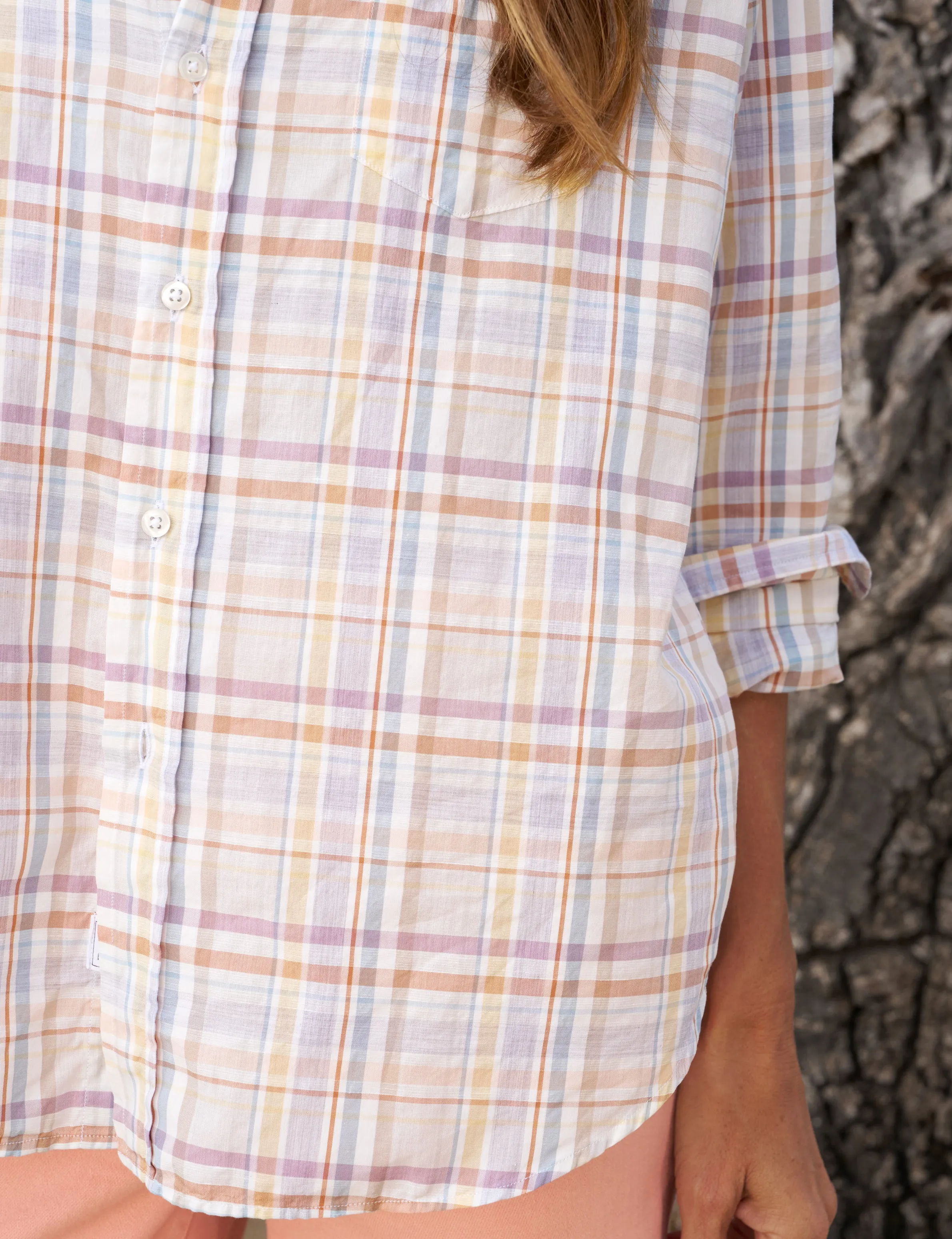 EILEEN Sand and Purple Plaid, Casual Cotton