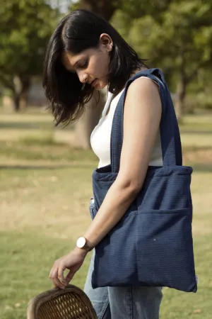 Ekatra Minimalist Corduroy Day Tote - Vincent Blue