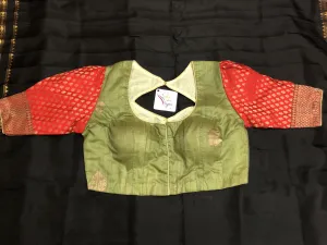 Elaichi Green Color Designer Tussar Banarasi Blouse with Chanderi Work