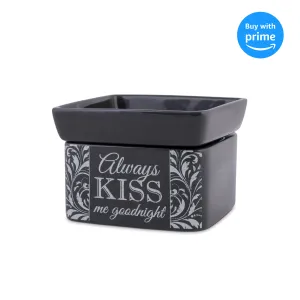 Elanze Designs Always Kiss Me Goodnight Charcoal Grey Ceramic Stone 2-in-1 Jar Candle and Wax Tart Oil Warmer