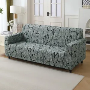 Elastic Stretchable Printed 140gsm Fully Covered Sofa Cover, Intense Grey Abstract Floral