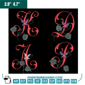 Elegant Floral Alphabet Embroidery Pack – Intricate Floral Monogram Letters