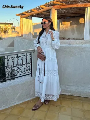 Elegant Lace Hollow Out Maxi Dress: Stylish Spring Fashion Essential