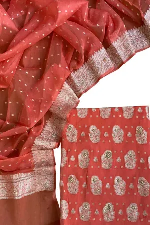 Elegant Orange Banarasi Chiffon Suit With Zardozi Work