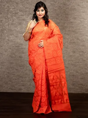 Elegant Orange Stif Dhakai Jamdani Saree
