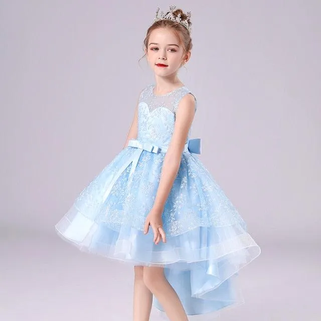 Elegant Princess Sleeveless Lace Embroidery Girls Dress