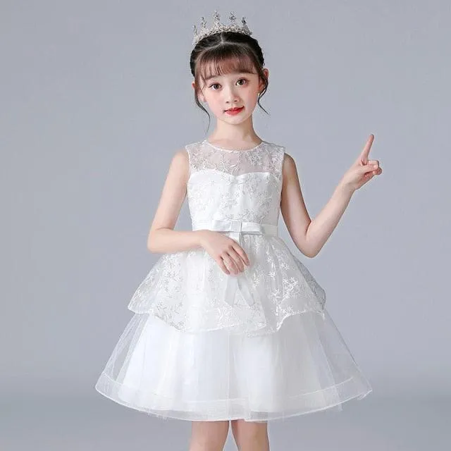 Elegant Princess Sleeveless Lace Embroidery Girls Dress