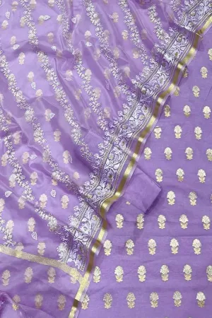 Elegant Purple Banarasi Cotton Silk Suit With Embroidered Dupatta