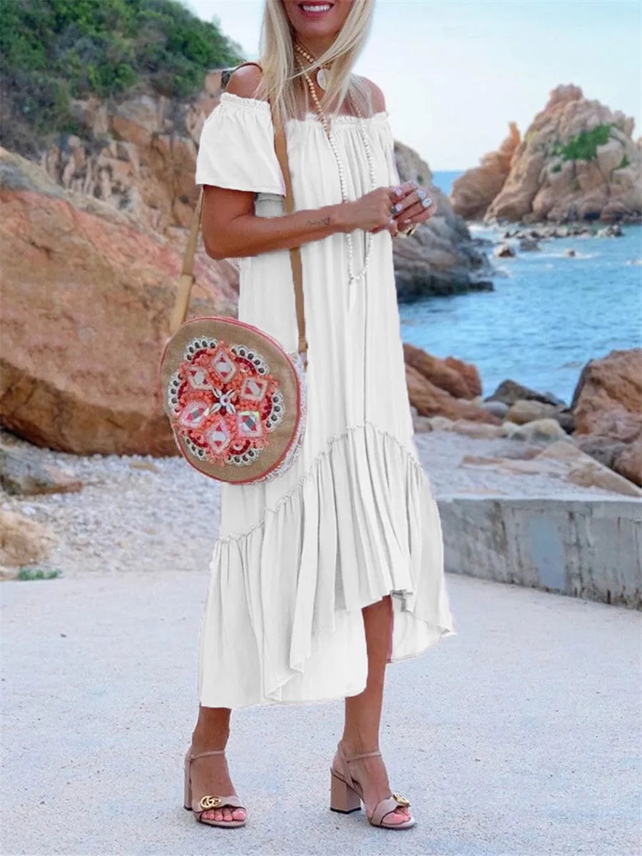 Elegant Romantic Dating Short Sleeve Irregular Midi Dress