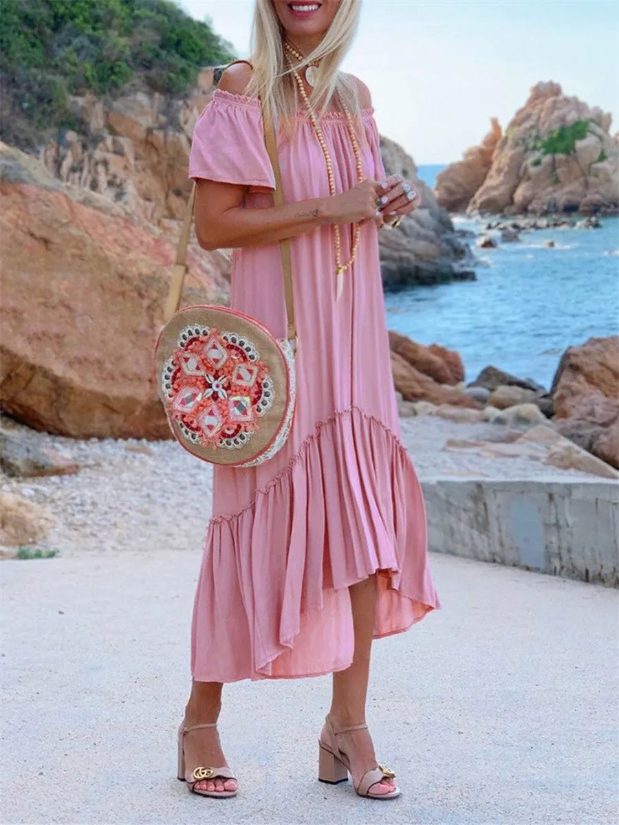 Elegant Romantic Dating Short Sleeve Irregular Midi Dress