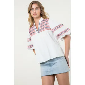 Eleonor Embroidered Puff Sleeve Texture THML Top