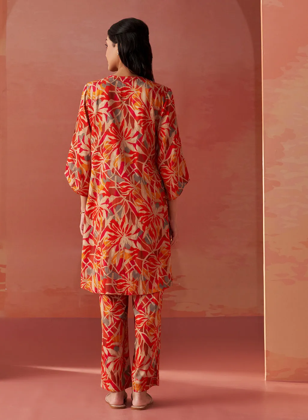 Emaira Orange Printed Rayon Co-ord Set for Women