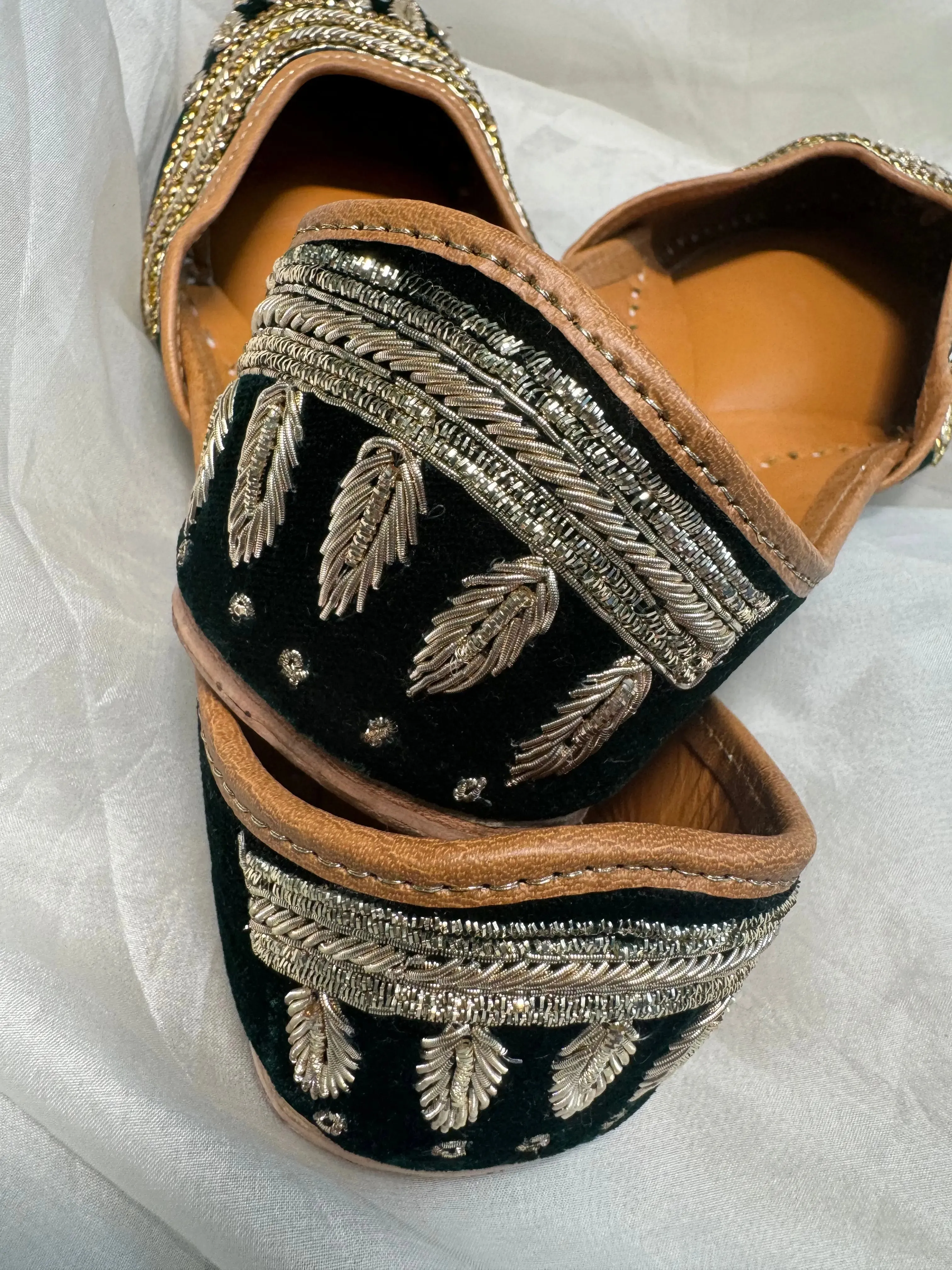 Embellished Hand crafted Mojaris - Dark Green