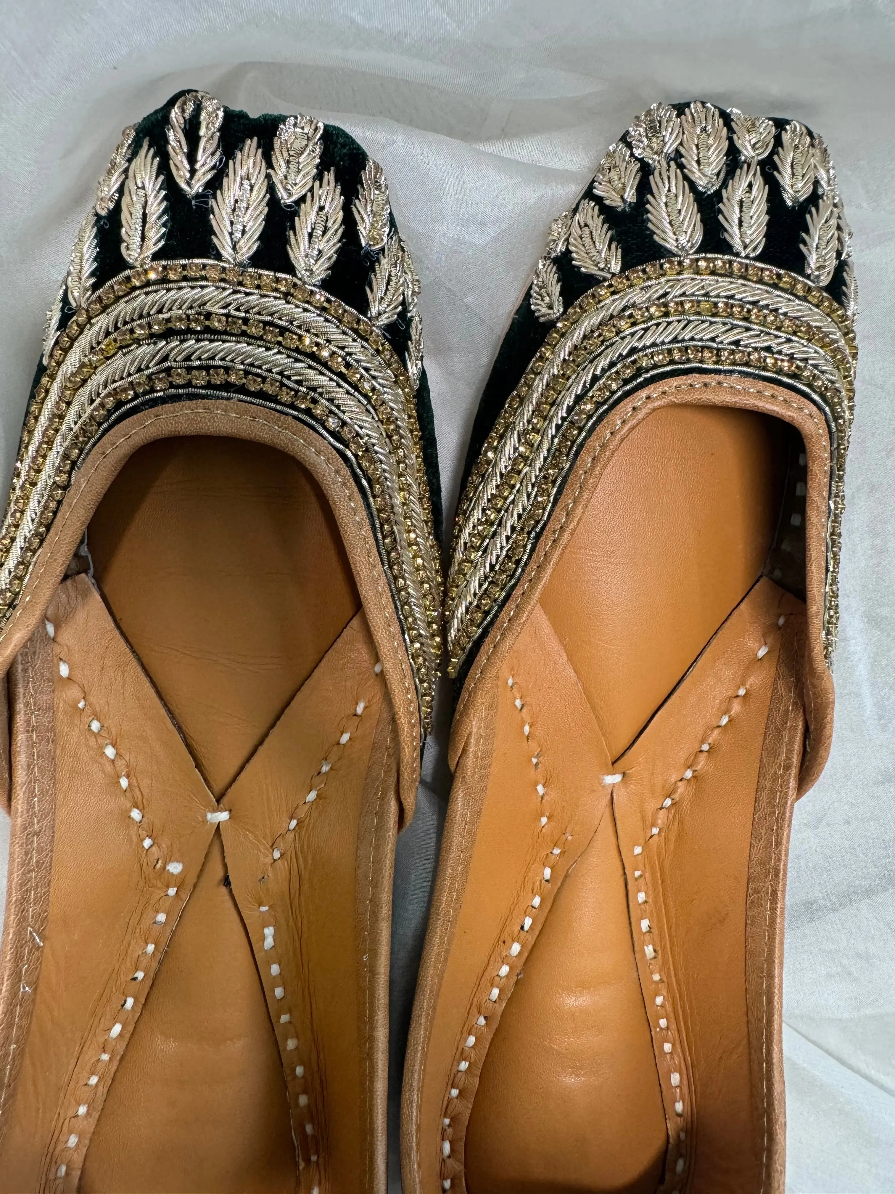 Embellished Hand crafted Mojaris - Dark Green