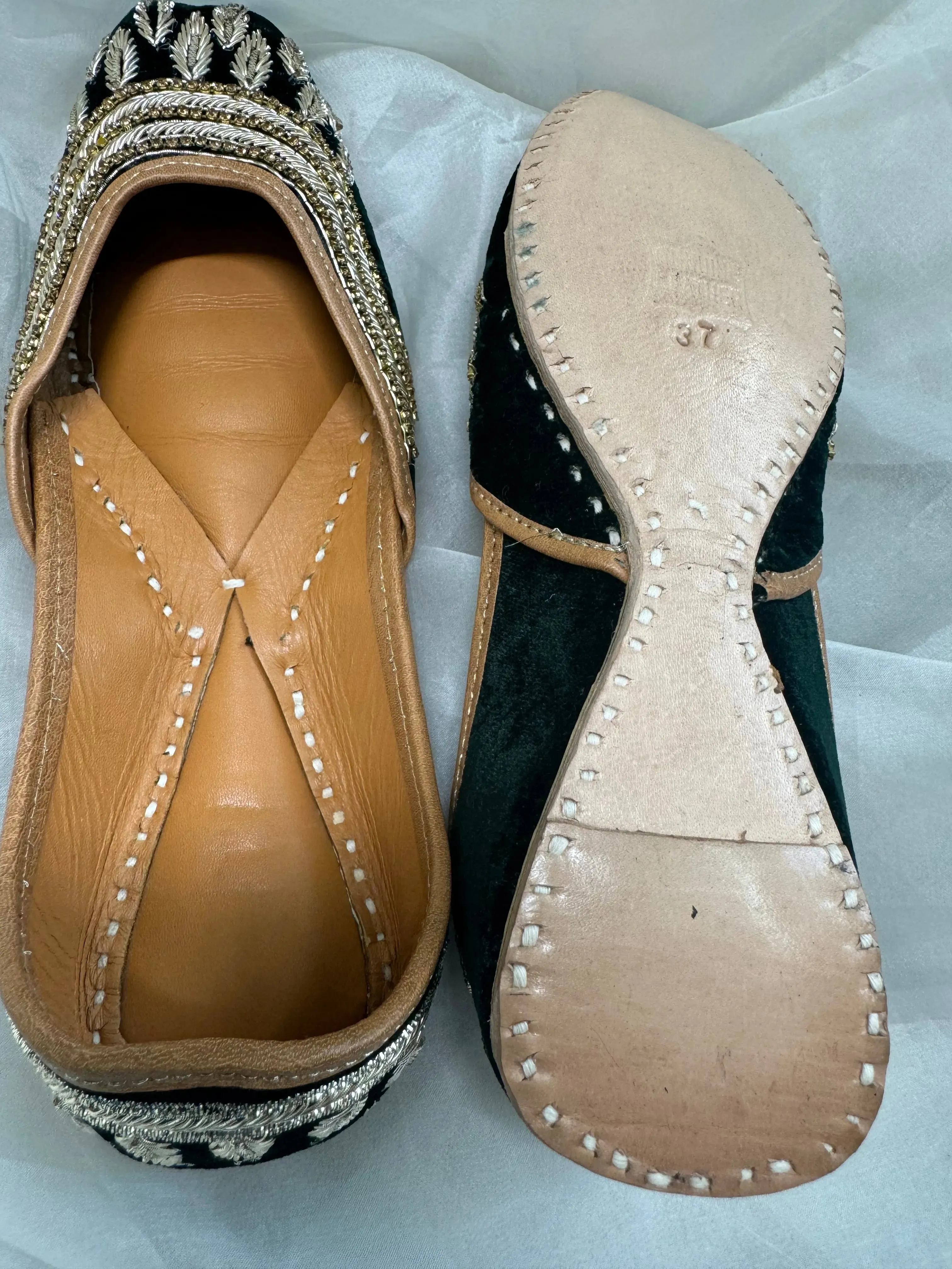 Embellished Hand crafted Mojaris - Dark Green