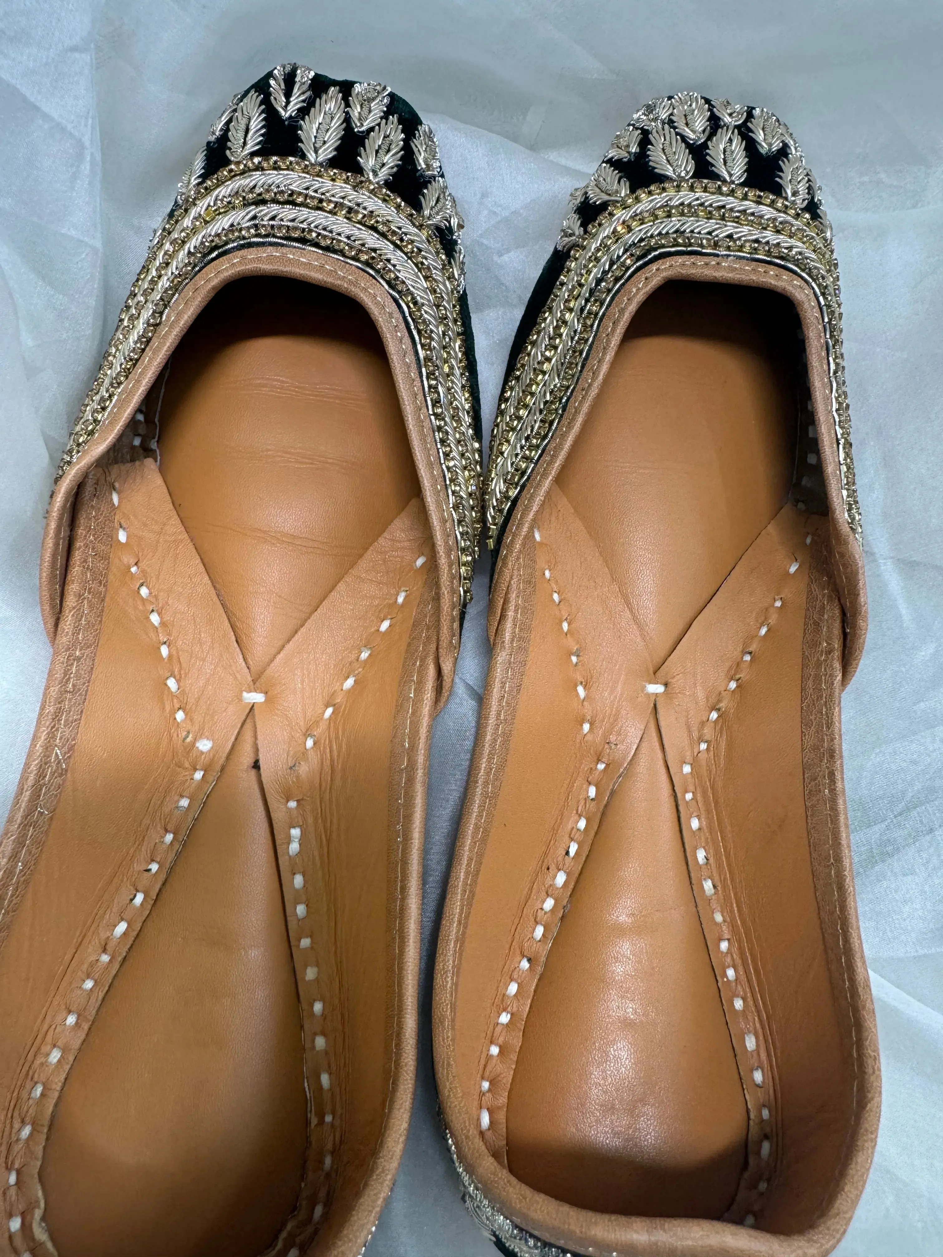 Embellished Hand crafted Mojaris - Dark Green
