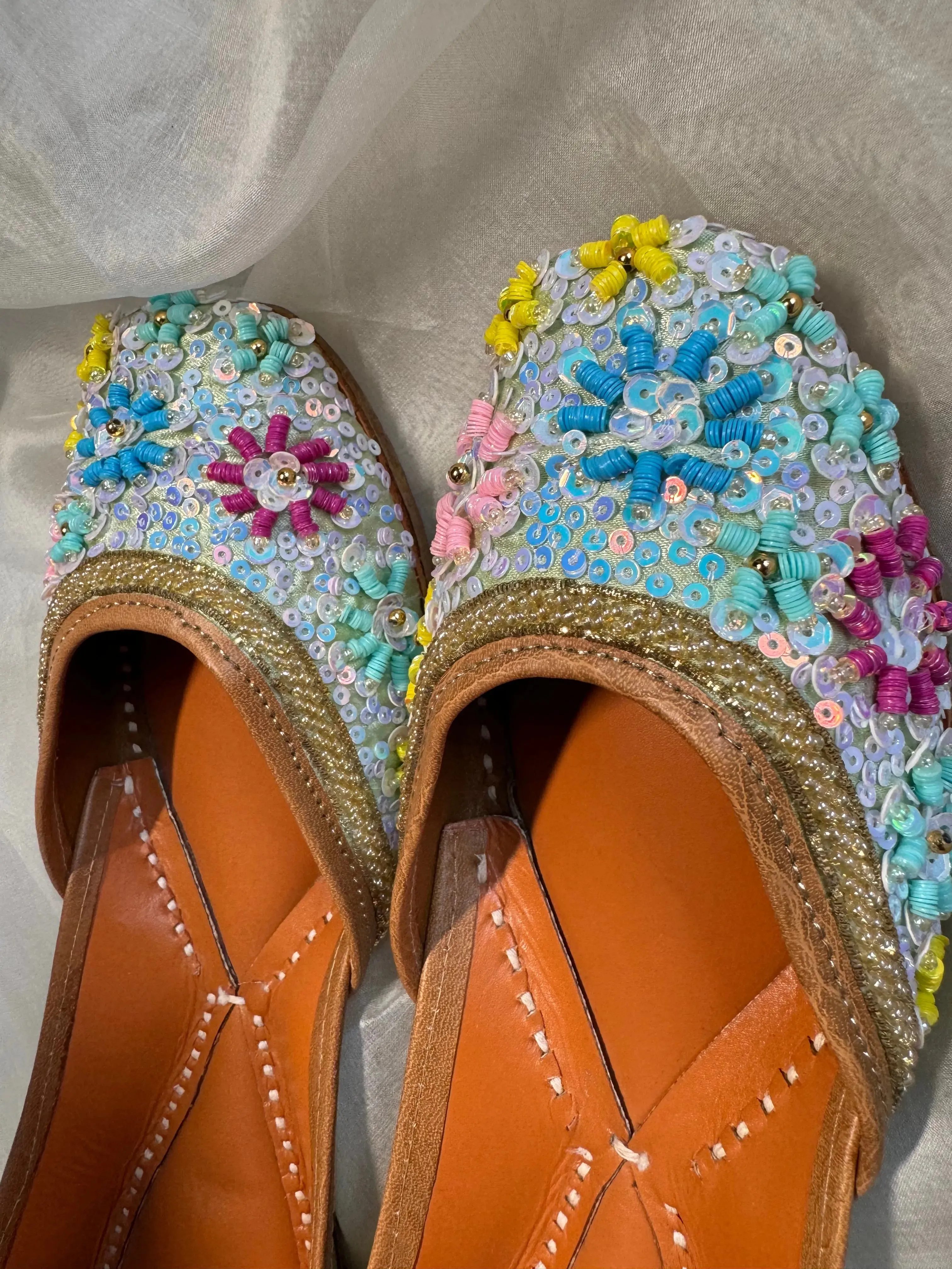 Embellished Hand crafted Mojaris - Pista Green