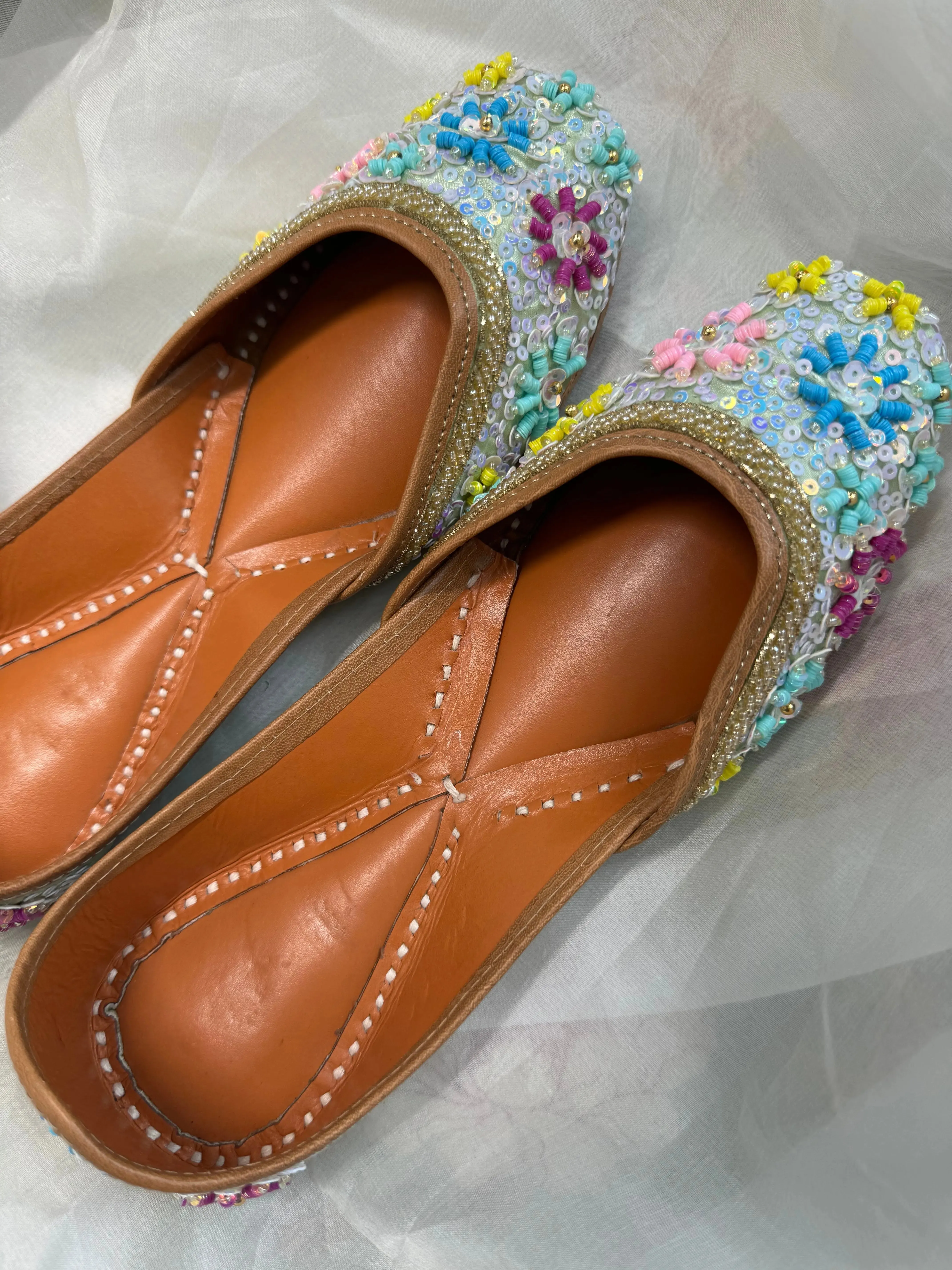 Embellished Hand crafted Mojaris - Pista Green