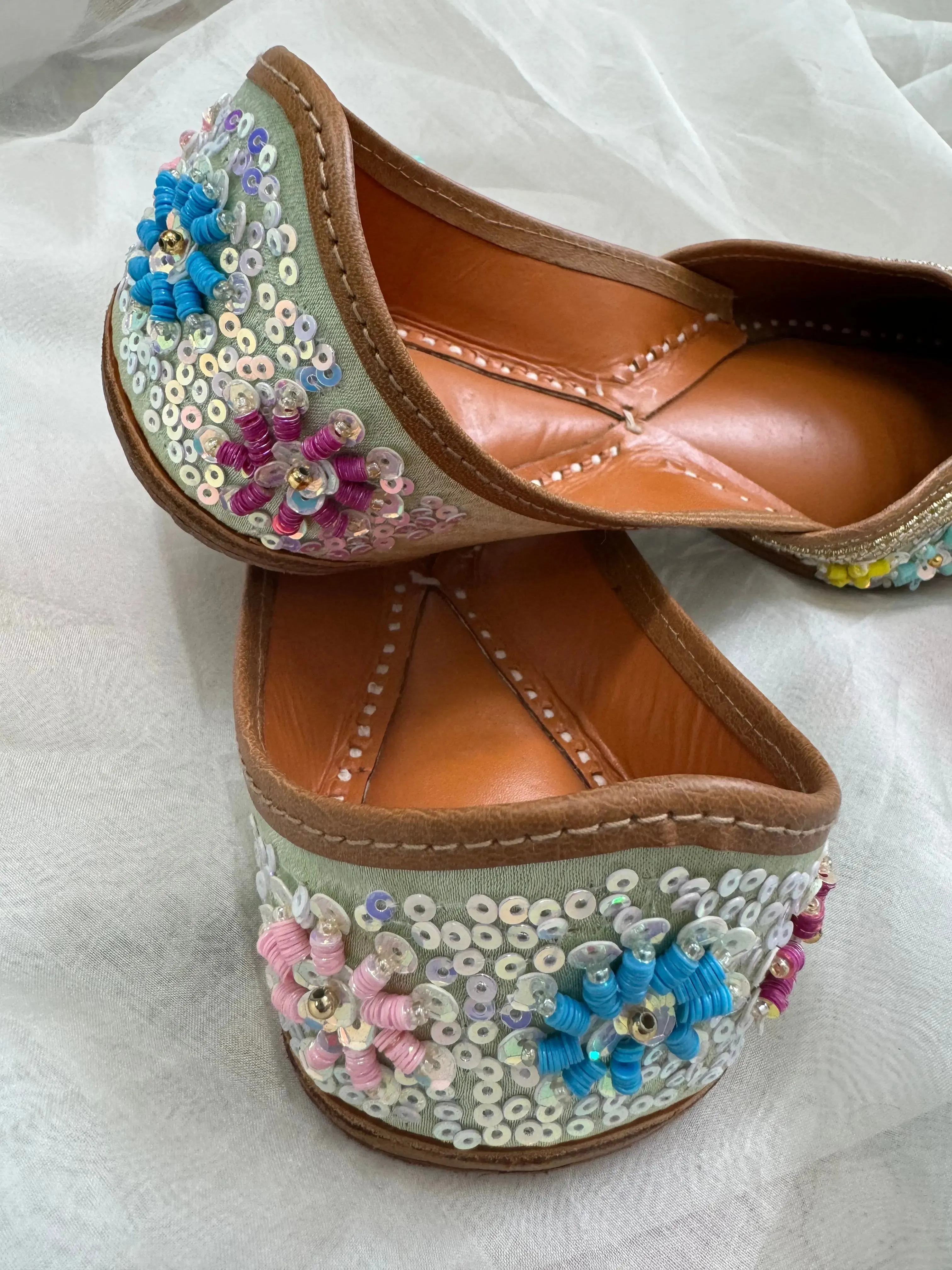 Embellished Hand crafted Mojaris - Pista Green