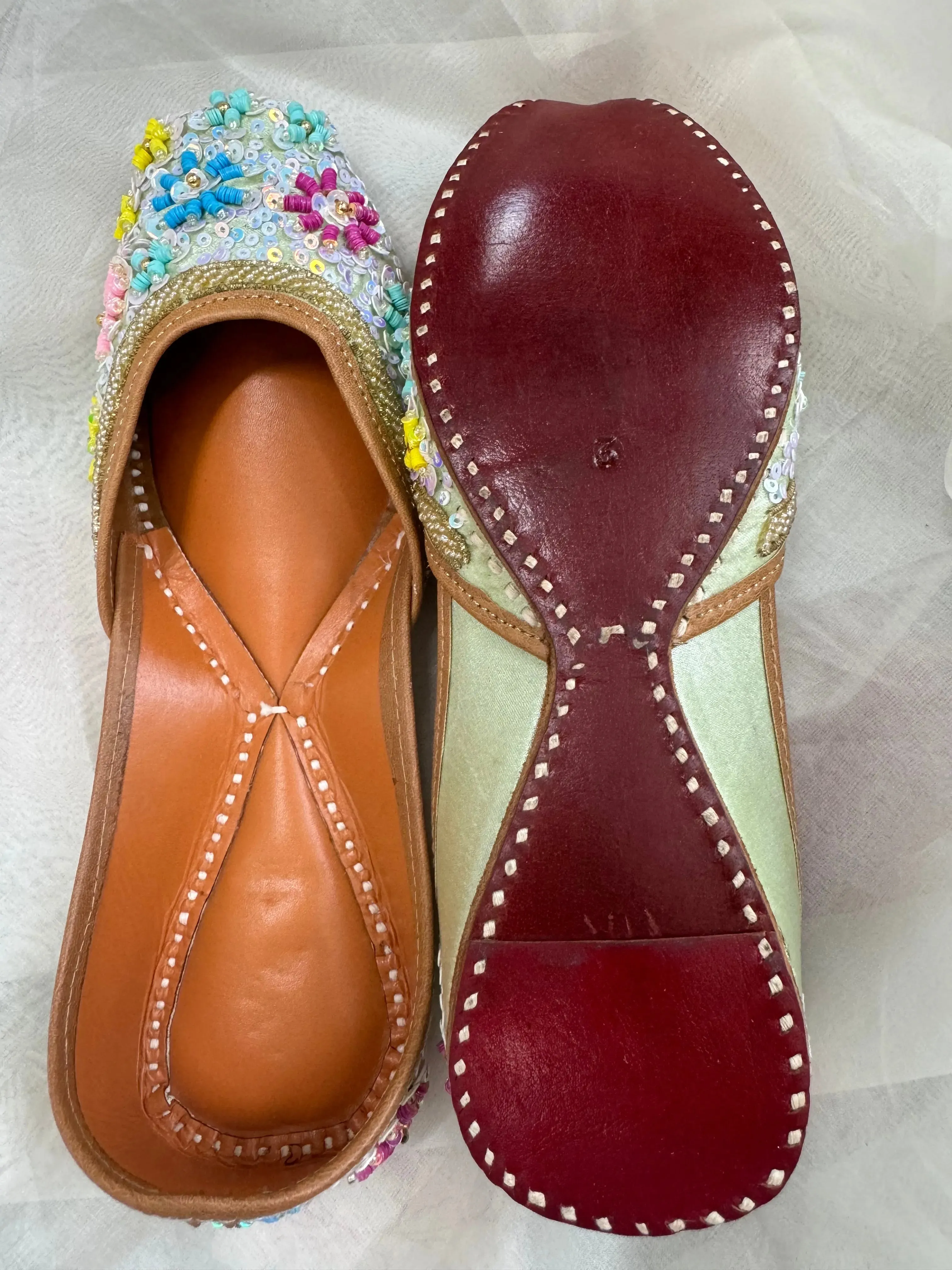 Embellished Hand crafted Mojaris - Pista Green