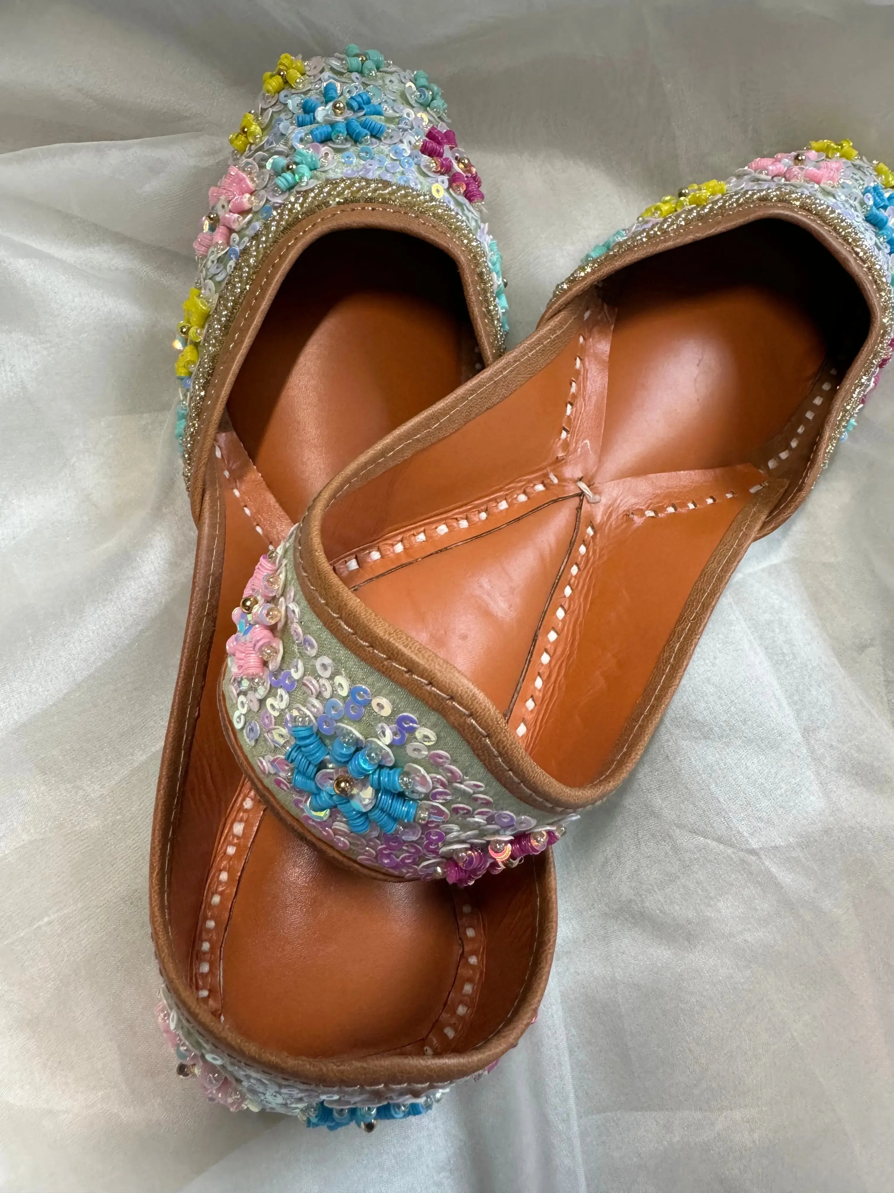 Embellished Hand crafted Mojaris - Pista Green