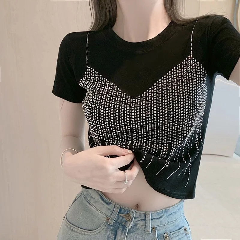 Embellishment Unique Cropped Regular Shoulder Niche Short Sleeve Tee