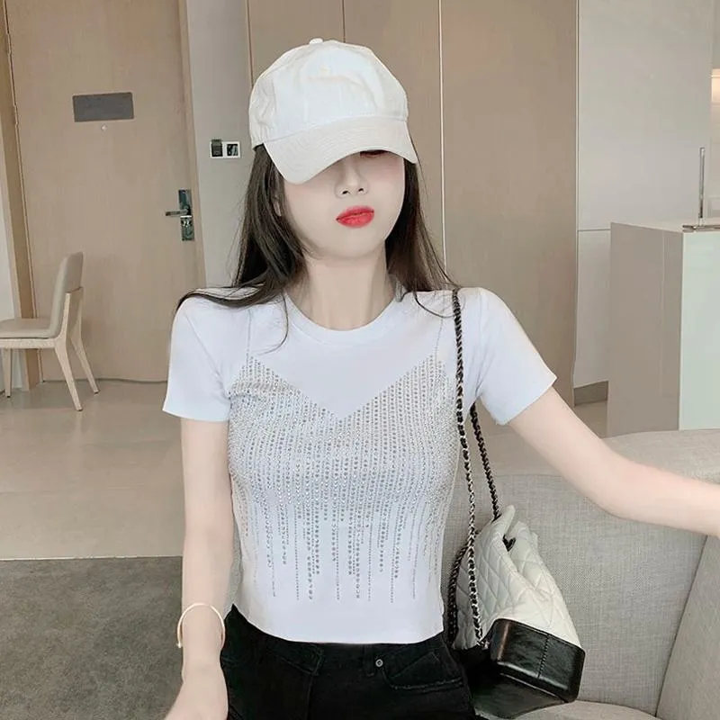 Embellishment Unique Cropped Regular Shoulder Niche Short Sleeve Tee