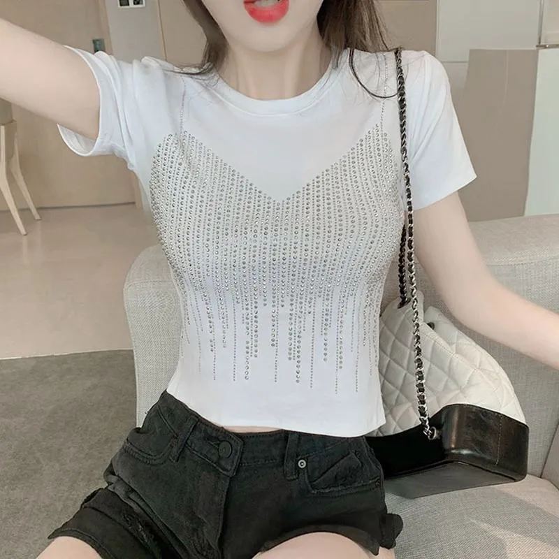 Embellishment Unique Cropped Regular Shoulder Niche Short Sleeve Tee
