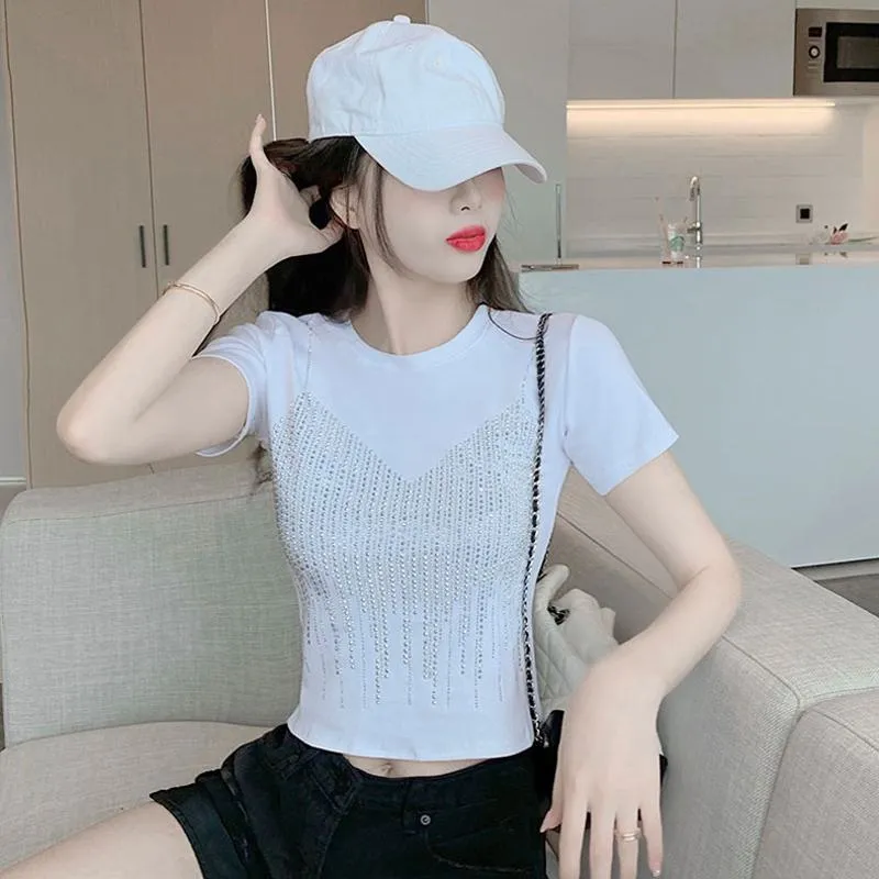 Embellishment Unique Cropped Regular Shoulder Niche Short Sleeve Tee