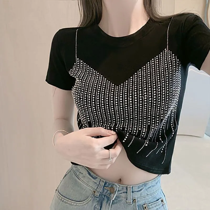 Embellishment Unique Cropped Regular Shoulder Niche Short Sleeve Tee