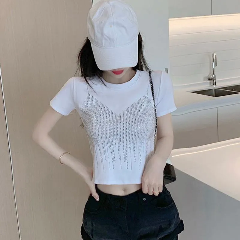 Embellishment Unique Cropped Regular Shoulder Niche Short Sleeve Tee