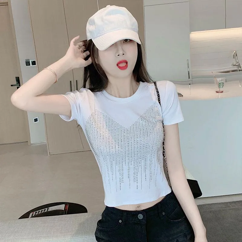Embellishment Unique Cropped Regular Shoulder Niche Short Sleeve Tee