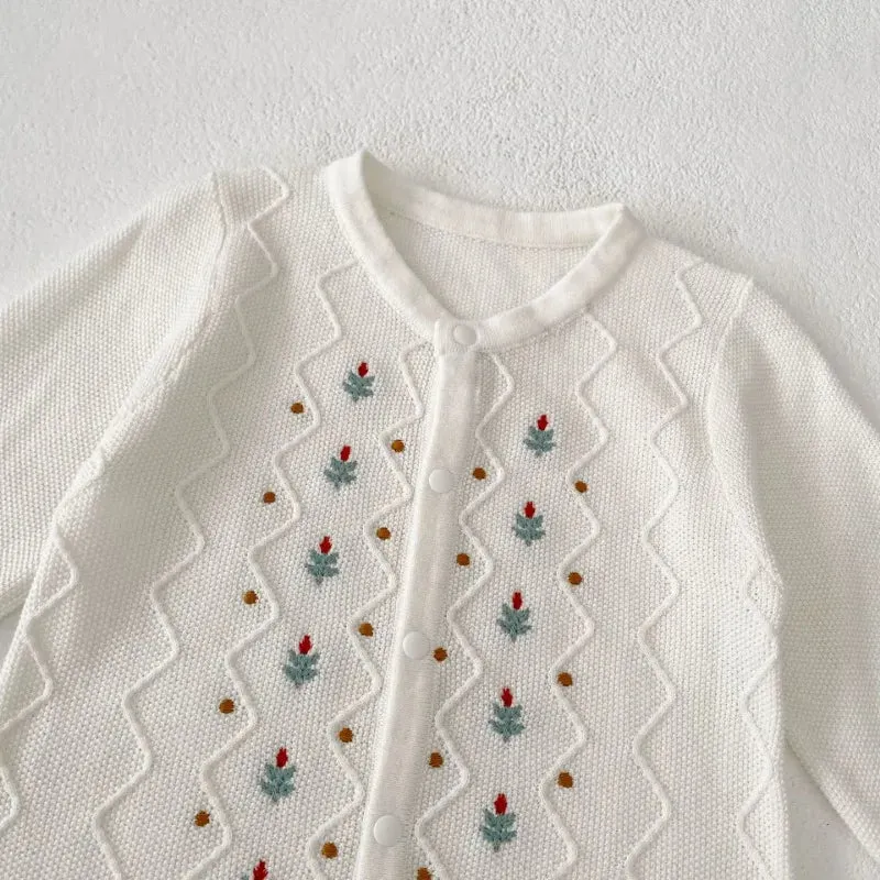 Embroidered Flower Print Knit Romper