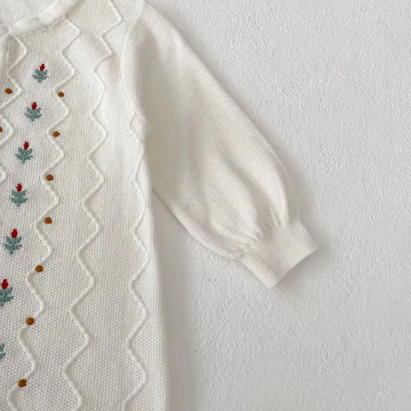Embroidered Flower Print Knit Romper