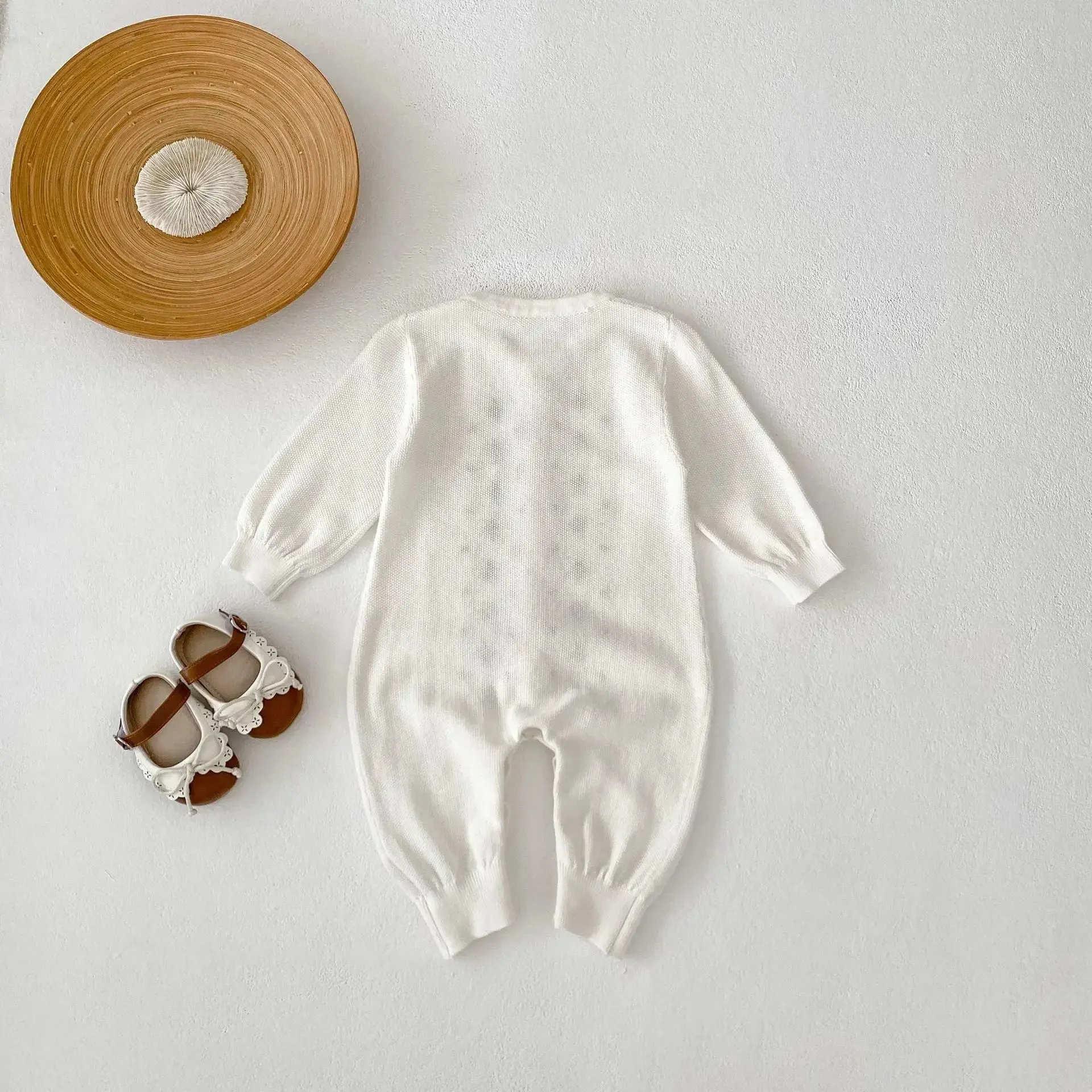Embroidered Flower Print Knit Romper