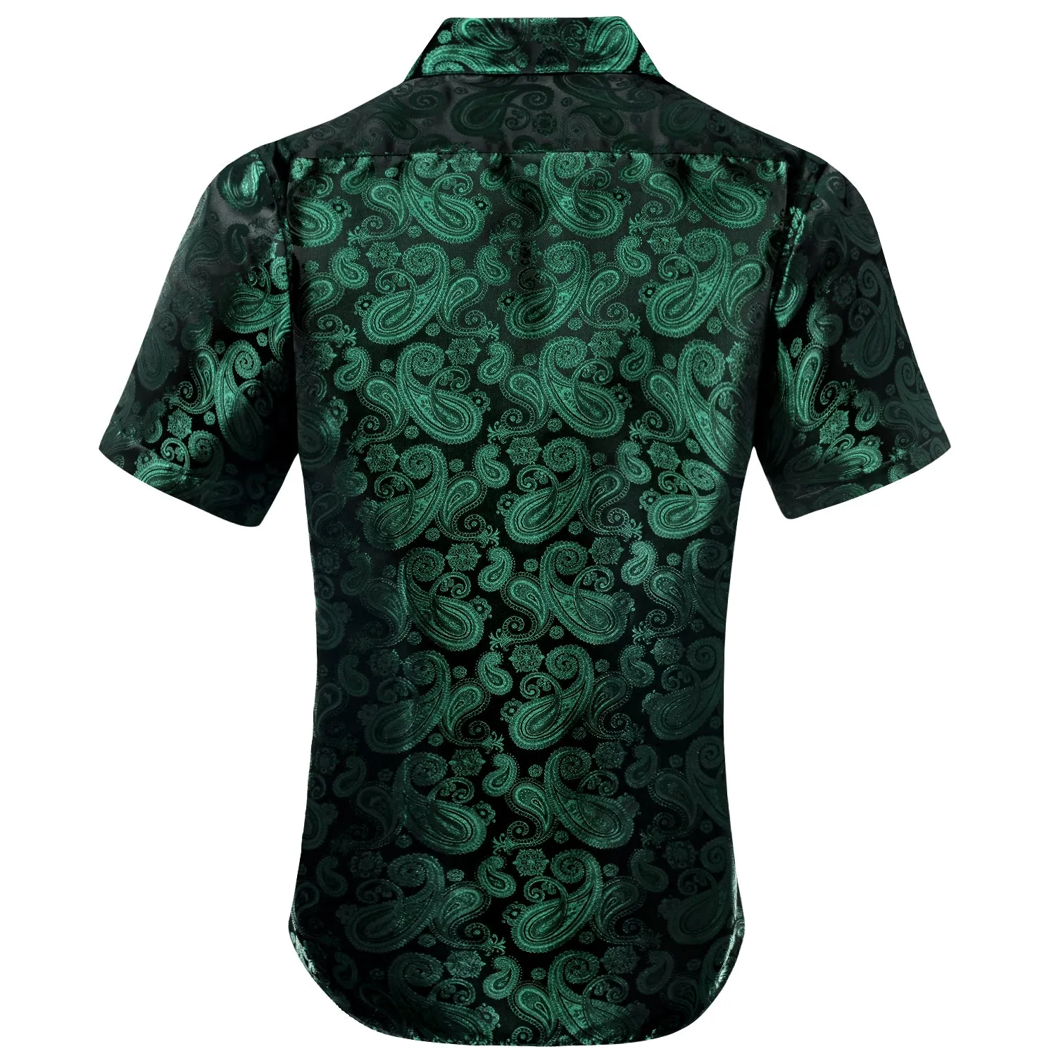 Emerald Green Black Paisley Silk Men's Short Sleeve Shirt