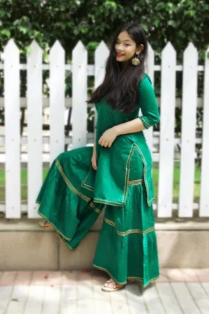 Emerald Green Maharani Kurti Gharara - Set of 2