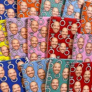 Engagement Ring Bliss Can Cooler: Custom Color Backgrounds and Fun Face Montage!